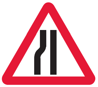 Road narrows on left-hand side ahead