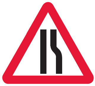 Road narrows on right-hand side ahead