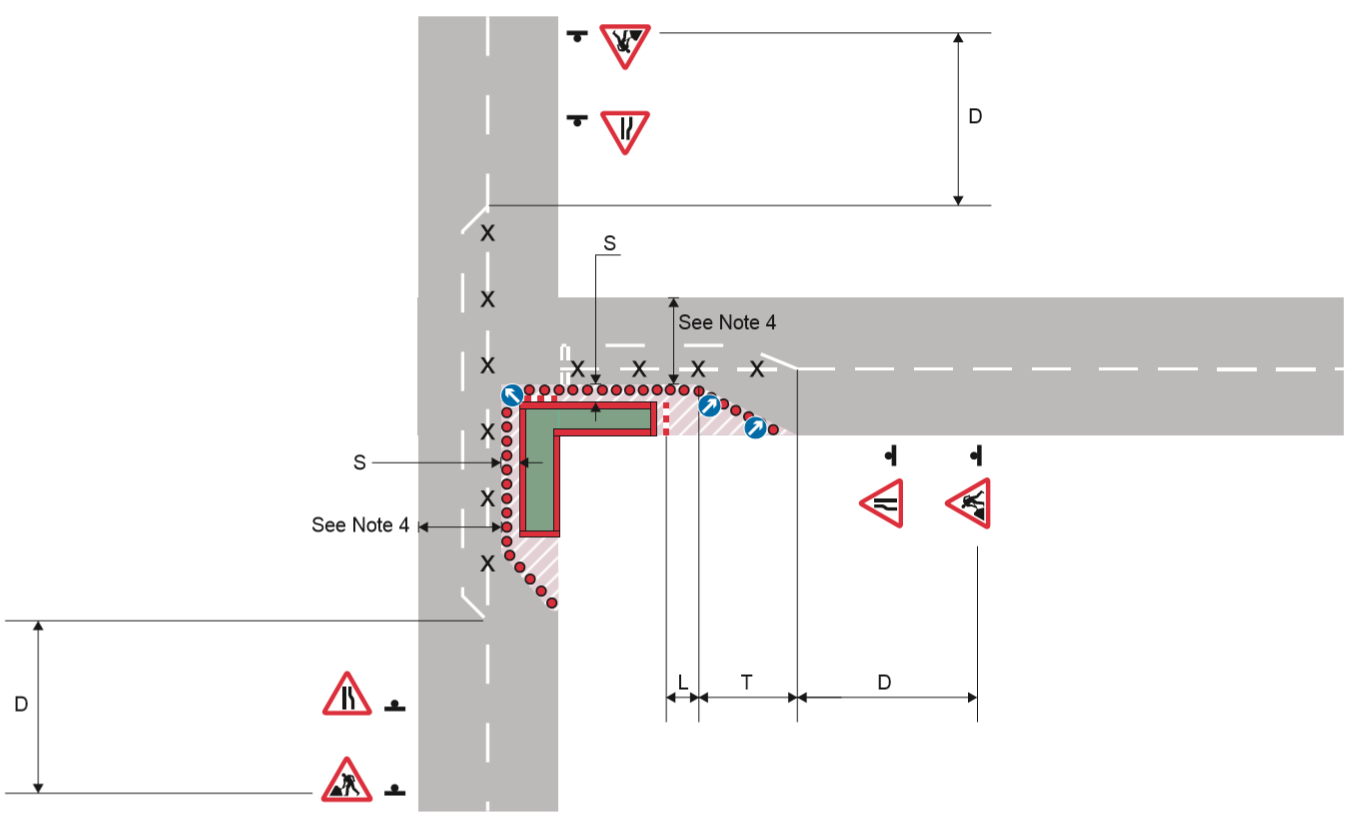 Works in both roads at a T-junction